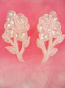 Flower Appliques Crystal Sequin Beaded Mirror Pair Floral Design 3.25" (FS89X)