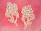 Flower Appliques Crystal Sequin Beaded Mirror Pair Floral Design 3.25" (FS89X)