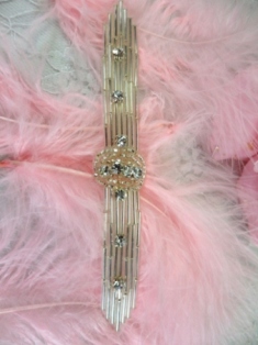 FS910A Silver Rhinestone Beaded Applique 4"