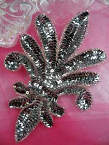 FS919 Silver Sequin Beaded Applique 6.75"