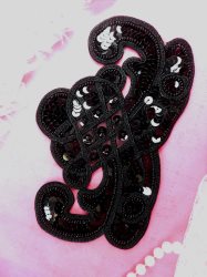 FSV187 Sequin Applique Black Beaded Clothing Accessory 5.5'