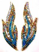 0173 Turquoise Flames of Fire Mirror Pair Sequin Beaded Appliques 9.5"