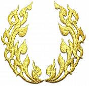 Gold Metallic Flames of Fire Design Iron On Embroidered Appliques 8" GB1000X