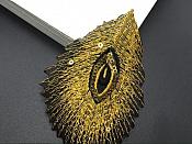 GB103 Embroidery Applique Yellow Gold Feather Gold Sequined Patch 4"
