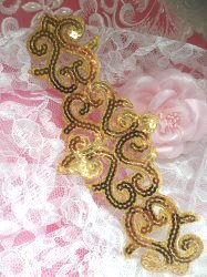 GB104 Gold Sequin Applique Iron On Patch 8.5"