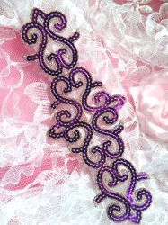 GB104 Purple Gold Sequin Applique Iron On Patch 8.5"