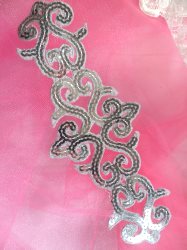 GB104 Sequin Applique Silver Dance Costume Iron On Patch 8.5"