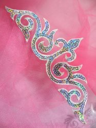 GB105 Silver White Holographic Sequin Applique Iron On Patch 9.25"