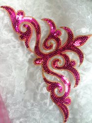 GB106 Fuchsia Gold Sequin Applique Iron On Patch 11.5"
