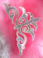GB106 Silver White Holographic Sequin Applique Iron On Patch 11.5"