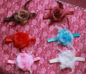 GB12 Feather Rose Flower Headband 7 Colors Available
