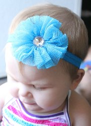 GB13 Baby Elactic Headband with Mesh Flower Crystal Center 11 Colors Available