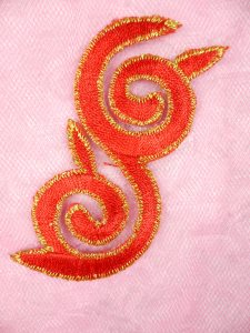 GB132 Embroidered Applique Red Gold Metallic Iron On Patch 3"