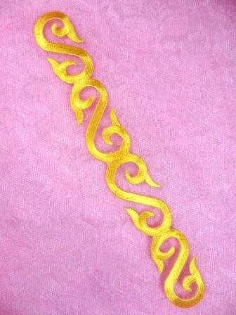 GB133 Embroidered Applique Yellow Scroll Iron On Patch 7"