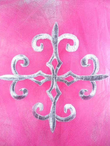 GB136 Warrior Silver Metallic Embroidered Applique Iron On Patch 6.25"