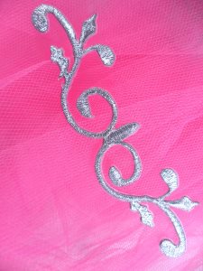 GB137 Silver Scroll Metallic Applique Iron On Patch 4.25"