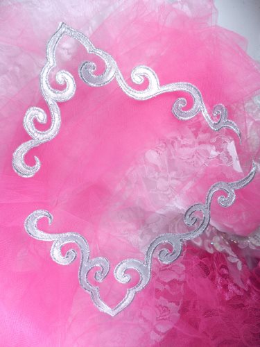 GB153 Iron On Silver Metallic Mirror Pair Scroll Embroidered Appliques 7"