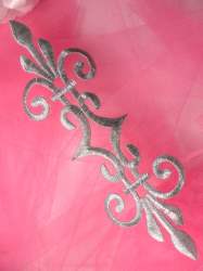 GB154 Embroidered Applique Silver Metallic Iron On Patch 7"