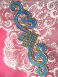 GB155 Turquoise Gold Metallic Applique Iron On Patch 6.25"
