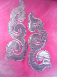 GB165 Embroidered Appliques Mirror Pair Silver Metallic Iron On Patch 6"