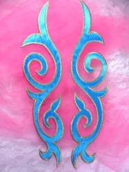 GB166 Embroidered Appliques Mirror Pair Turquoise Gold Metallic Iron On Patch 9.25"