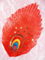GB168 Feather Embroidery Applique Red Gold Sequined Patch 4"