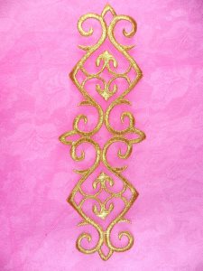 GB169 Gold Metallic Embroidered Applique Iron On Patch 7.25"