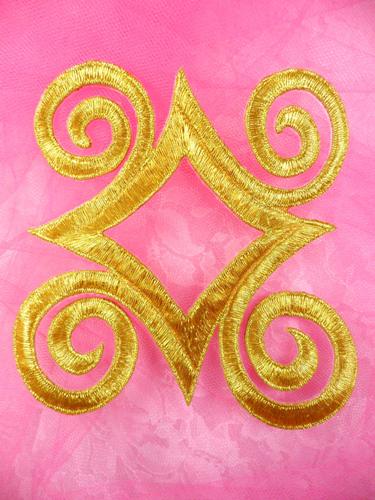 GB170 Gold Metallic Embroidered Applique Iron On Patch 4.25"
