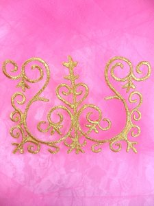 GB172 Embroidered Applique Gold Metallic Iron On Patch 4.5"
