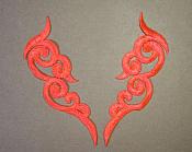 Embroidered Appliques Neon Orange Scroll Design Mirror Pair Motifs Patch 6.75" (GB249X)