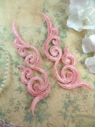 GB249 Embroidered Appliques Light Pink Scroll Design Mirror Pair 6.75"