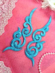 GB249 Embroidered Appliques Turquoise Scroll Design Mirror Pair 6.75"