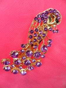 GB270 Peacock Hair Bow Purple Gold Accessory French Clip