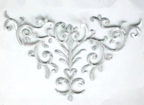 GB275 Embroidered Applique Silver Metallic Iron On Patch 10.25"