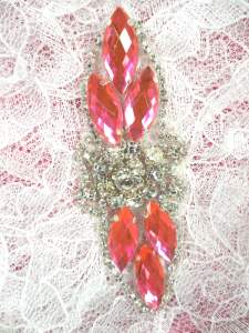 GB282 Hot Pink Marquise Crystal Rhinestone Applique Embellishment 3.25"