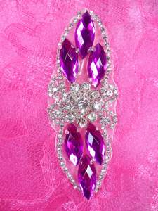 GB282 Magenta Marquise Crystal Rhinestone Applique Embellishment 3.25"