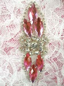 GB282 Pink Marquise Crystal Rhinestone Applique Embellishment 3.25"