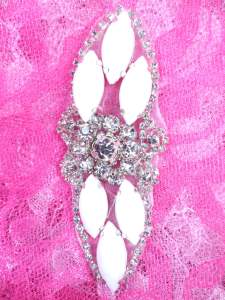 GB282 White Marquise Crystal Rhinestone Applique Embellishment 3.25"