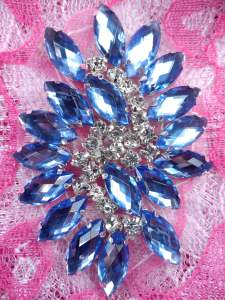 GB283 Denim Marquise Swirl Crystal Rhinestone Applique Embellishment 2.5"