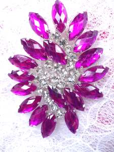 GB283 Magenta Marquise Swirl Crystal Rhinestone Applique Embellishment 2.5"