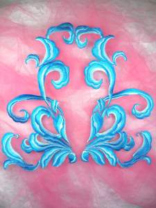 Turquoise Embroidered Appliques Dance Costume Mirror Pairs 11" GB289X