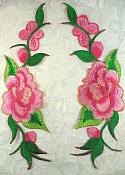 Pink Gold Embroidered Rose Floral Mirror Pair Appliques DIY Home Decor 8" (GB295X)