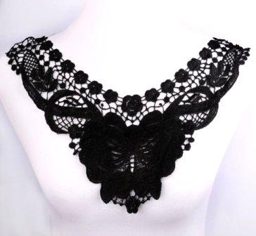 GB303 Black Venise Lace Victorian Yoke Collar Applique 14"