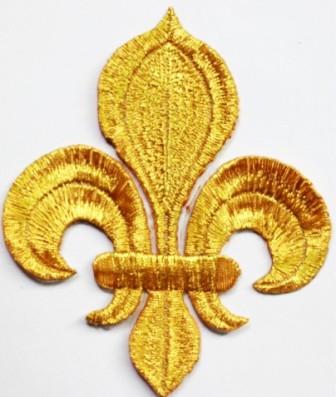 GB323 Fleur De Lis Applique Gold Metallic Iron On Patch 4"