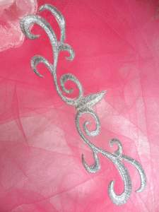 GB324 Iron On Patch Silver Scroll Metallic Applique 5.5"
