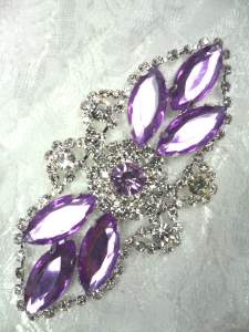 GB335 Lavender Marquise Rhinestone Applique Embellishment 3.25"