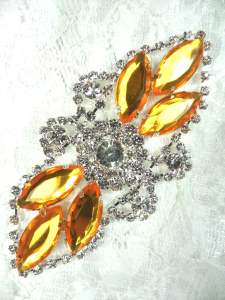 GB335 Yellow Marquise Rhinestone Applique Embellishment 3.25"