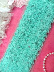 GB338 Wedding Bridal Floral Aqua Sewing Trim 3.5"