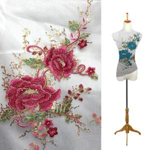 GB340 Mauve Gold Floral Applique Sequin Flower Patch 17.5"