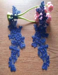 GB341 Blue Floral Venise Lace Mirror Pair Appliques 9.5"